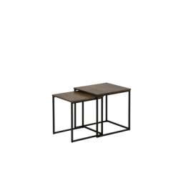 Beistelltische 2er Set Dunkler Holzfarbton Schwarz MDF Platte Pulverbeschichtetes Metall Quadratisch Vintage Modern