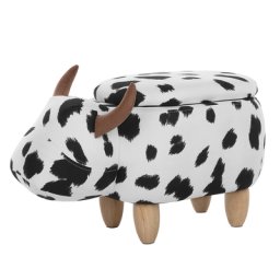 Tierhocker Schwarz Weiß Polyester Baumwolle Gummibaumholz 35 x 32 x 60 cm Modern Lederoptik Kuh Praktisch Deckel Kindermöbel Kinderzimmer