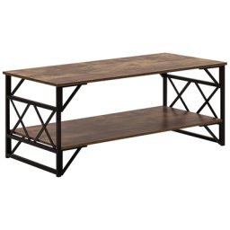 Couchtisch Braun Schwarz 61 x 120 cm Holzoptik MDF Tischplatte Metallfüße Rechteckig Modern Industriell