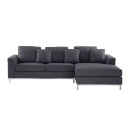Ecksofa Grau Polsterbezug L-Förmig Linksseitig Modern Zierkissen Wohnzimmer