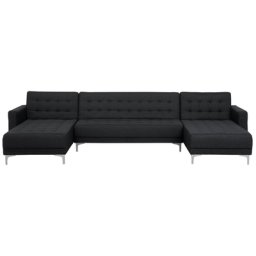 Ecksofa Dunkelgrau Polsterbezug U-Förmig Schlaffunktion Klassisch Wohnzimmer