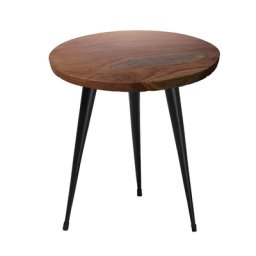 Beistelltisch Dunkelbraun / Schwarz Teakholz 45 x 48 cm Holzplatte Metall Gestell Geölt Rund Modern