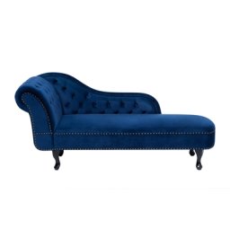 Chaiselongue Linksseitig Dunkelblau Samtstoff Holzfüße Glamourös