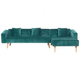 Ecksofa Grün Samtstoff L-Förmig Linksseitig Schlaffunktion Modern Wohnzimmer