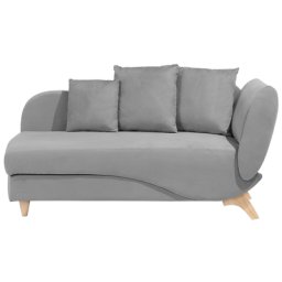 Chaiselongue Rechtsseitig Hellgrau Samtstoff Holzfüße Modern Mit Zierkissen Bettkasten
