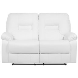 Sofa Weiß Kunstleder 2-Sitzer Relaxfunktion Retro Wohnzimmer