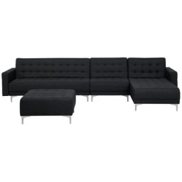 Ecksofa Dunkelgrau Polsterbezug L-Förmig Linksseitig Schlaffunktion Klassisch Ottomane Wohnzimmer