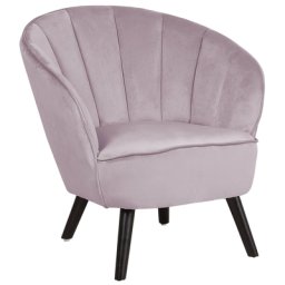 Sessel Rosa Samtstoff mit Dunkelbraunen Holzbeinen Muschelform Glamourös Retro Clubsessel Cocktailsessel für Wohnzimmer Schlafzimmer