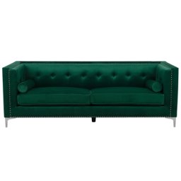 Sofa Dunkelgrün Samtstoff 3-Sitzer Chesterfield Stil Retro Wohnzimmer