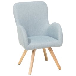 Sessel Hellblau Polsterbezug Gummibaumholz Abgerundete Armlehnen Schlafzimmer Wohnzimmer