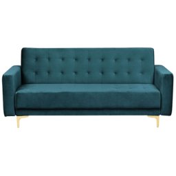 Sofa Grün Samtstoff 3-Sitzer Schlaffunktion Klassisch Wohnzimmer