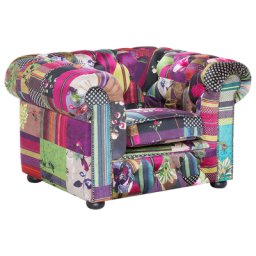 Sessel Violett Polsterbezug Patchwork Motiv Englischer Stil Wohnzimmer Salon Schlafzimmer