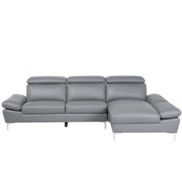 Ecksofa Grau Echtleder L-Förmig Linksseitig Retro Wohnzimmer