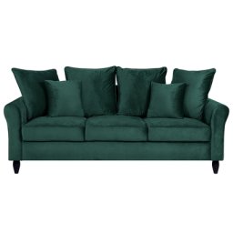 Sofa Dunkelgrün Samtstoff 3-Sitzer Traditionell Modern Zierkissen Wohnzimmer