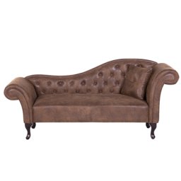 Chaiselongue Rechtsseitig Braun Kunstleder Holzfüße Glamourös Mit Zierkissen