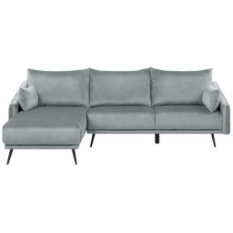 Ecksofa Grau Samtstoff 3-Sitzer L-Förmig Rechtsseitig Glamourös Wohnzimmer