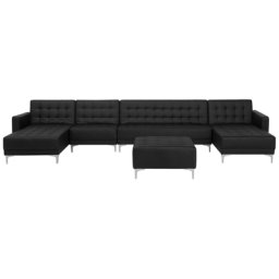 Sofa Schwarz Kunstleder U-Förmig Wohnlandschaft Schlaffunktion Klassisch Ottomane Wohnzimmer