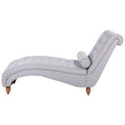 Chaiselongue Universal Hellgrau Polsterbezug Holzfüße Mit Zierkissen