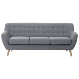 Sofa Hellgrau Polsterbezug 3-Sitzer Retro Modern Wohnzimmer