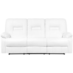 Sofa Weiß Kunstleder 3-Sitzer Relaxfunktion Retro Wohnzimmer