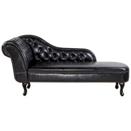 Chaiselongue Linksseitig Schwarz Kunstleder Holzfüße Glamourös