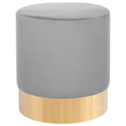 Pouf Grau Samtstoff rund 39 cm Sockel Fuß Gold Metall Barock Deko Ottomane Sitzpouf für Schminktisch, Wohn-, Schlaf- und Ankleidezimmer