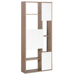 Regal Heller Holzfarbton Weiß Spanplatte Melaminbeschichtung 175 x 75 x 24 cm Modern 6 Fächer 3 Türen Elegant Viel Stauraum Wohnzimmer