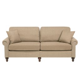 Sofa Dunkelbeige Polsterbezug 3-Sitzer Traditionell Zierkissen Wohnzimmer