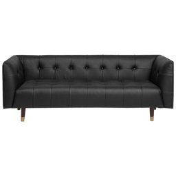Sofa Schwarz Spaltleder 3-Sitzer Traditionell Wohnzimmer