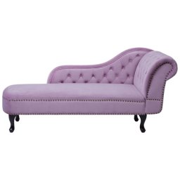 Chaiselongue Rechtsseitig Violett Samtstoff Holzfüße Glamourös