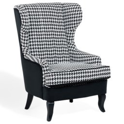 Ohrensessel Schwarz/Weiß Polsterbezug Kiefernholz Einzelsessel Wohnzimmer kariert Retro Stil