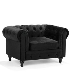 Sessel Schwarz Samtstoff Eichenholz Chesterfield-Stil Wohnzimmer