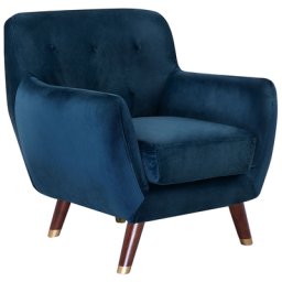 Sessel Blau Samtstoff Gummibaumholz Retro-Stil Wohnzimmer