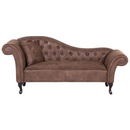 Chaiselongue Linksseitig Braun Kunstleder Holzfüße Glamourös Mit Zierkissen