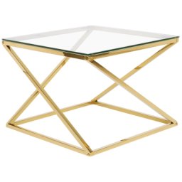 Beistelltisch Gold Transparent 60 x 60 cm Glasplatte Edelstahl Poliert Metallbeinen Quadratisch Modern