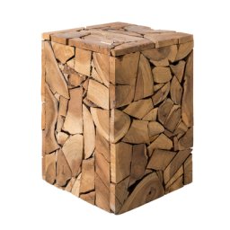 Beistelltisch Teak Holz Braun 30 x 30 cm Matt Multifunktional Holzmosaik Quadratisch Landhaus Stil