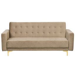 Sofa Beige Samtstoff 3-Sitzer Schlaffunktion Klassisch Wohnzimmer
