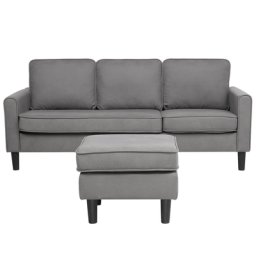 Sofa Hellgrau Polsterbezug 3-Sitzer Traditionell-Modern Ottomane Wohnzimmer