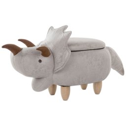 Tierhocker Hellgrau Polyester Schaumstoff Gummibaumholz 56 x 92 x 42 cm Modern Dino Polsterbezug Stauraum Kindermöbel Kinderzimmer