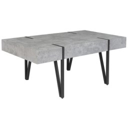 Couchtisch Grau Schwarz 60 x 100 cm MDF Platte Metall Pulverbeschichtet Große Tischplatte Betonoptik Spitzen Beine Rechteckig Industriell