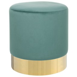 Pouf Grün Samtstoff rund 39 cm Sockel Fuß Gold Metall Barock Deko Ottomane Sitzpouf für Schminktisch, Wohn-, Schlaf- und Ankleidezimmer