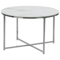 Couchtisch Weiß mit Silber 45 x 70 cm Edelstahl MDF Platte Metallgestell Marmor Optik Poliert Glänzend Rund Modern