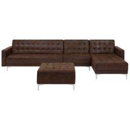 Ecksofa Braun Polsterbezug Lederoptik L-Förmig Linksseitig Schalffunktion Klassisch Ottomane Wohnzimmer