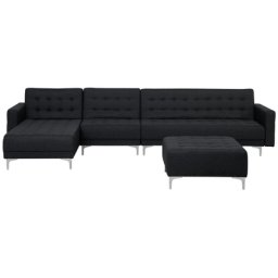 Ecksofa Dunkelgrau Polsterbezug L-Förmig Rechtsseitig Schlaffunktion Klassisch Ottomane Wohnzimmer