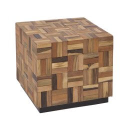 Couchtisch Braun 45 x 45 cm Teakholz Lackiert Teakholzstücken Mosaik Würfel Quadratisch Modern