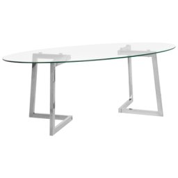 Couchtisch Transparent Silber 60 x 120 cm Glasplatte mit Edelstahl Universell einsetzbar Oval Modern