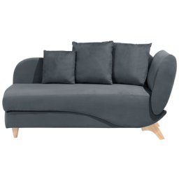 Chaiselongue Rechtsseitig Dunkelgrau Samtstoff Holzfüße Modern Mit Zierkissen Bettkasten