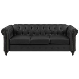 Sofa Schwarz Kunstleder 3-Sitzer Chesterfield Stil Glamourös Wohnzimmer