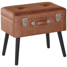 Kofferhocker Braun Kunstleder Kiefernholz 46 x 52 x 36 cm Modern Retro Modern Elegant Praktisch Holzbeine Stauraum Wohnzimmer