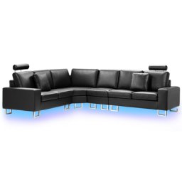 Ecksofa Schwarz Echtleder L-Förmig Rechtsseitig Modern Wohnzimmer